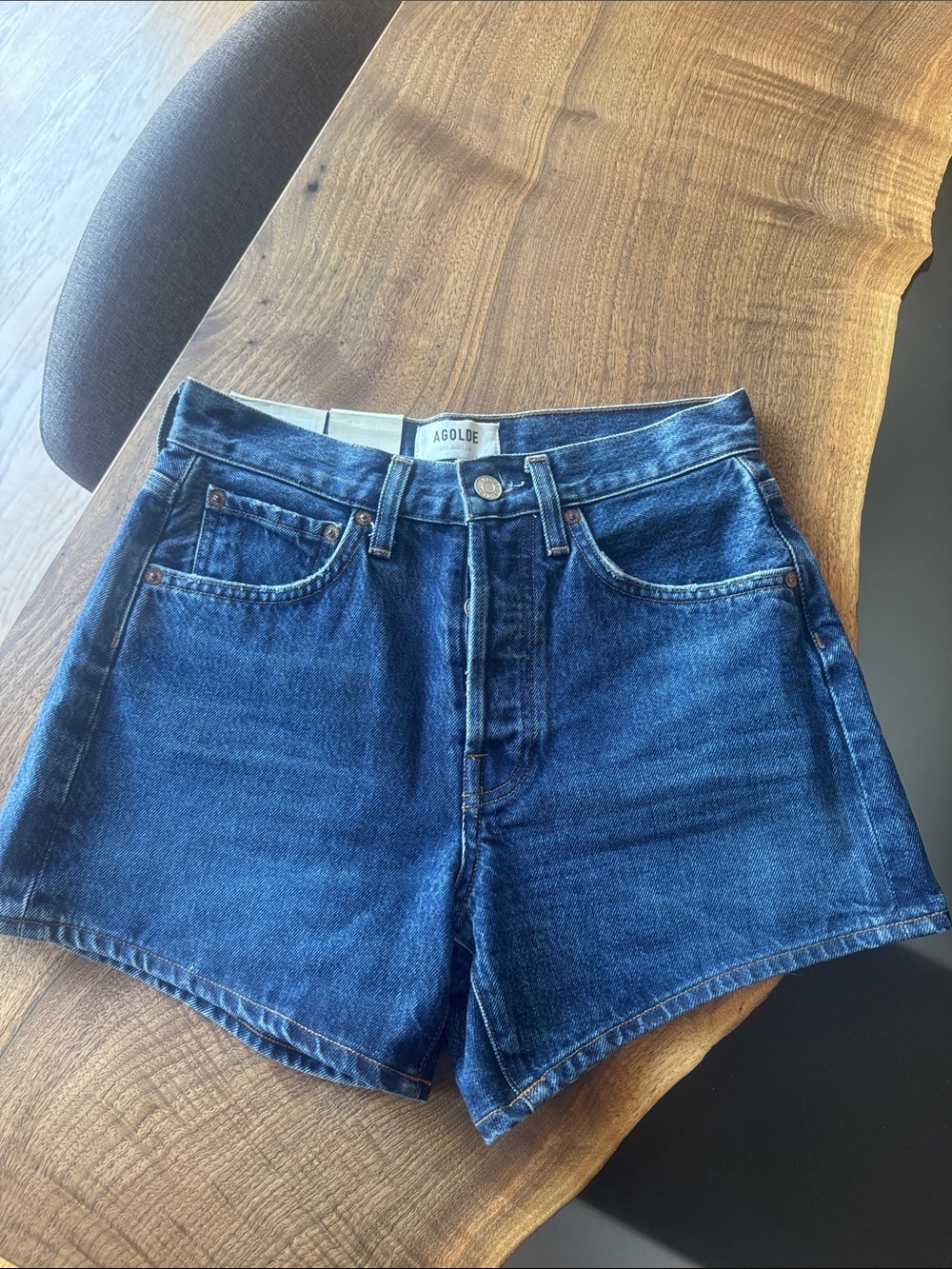 Agolde Parker Long Deep Blue High-Rise Denim Shorts 24